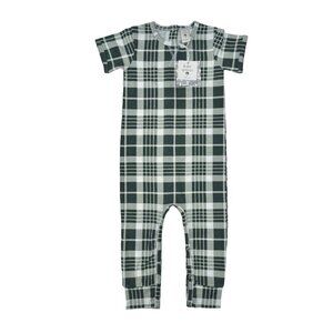 Kate Quinn NWT Footless Pajama Onesie | Green Plaid | Short Sleeve Bamboo | 2T